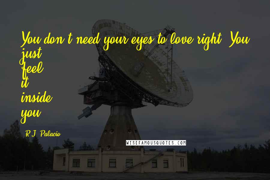 R.J. Palacio Quotes: You don't need your eyes to love right? You just feel it inside you