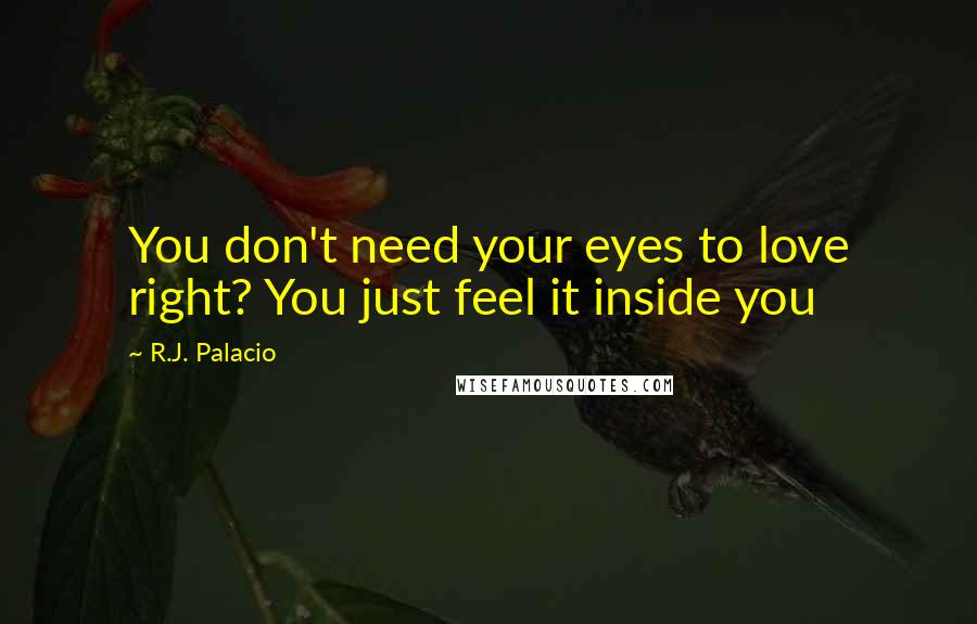 R.J. Palacio Quotes: You don't need your eyes to love right? You just feel it inside you