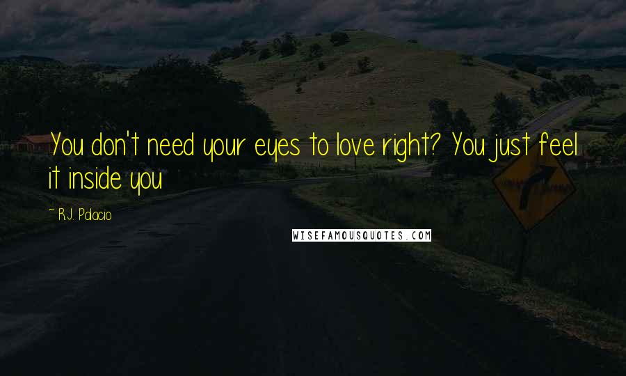 R.J. Palacio Quotes: You don't need your eyes to love right? You just feel it inside you