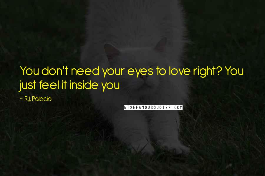 R.J. Palacio Quotes: You don't need your eyes to love right? You just feel it inside you