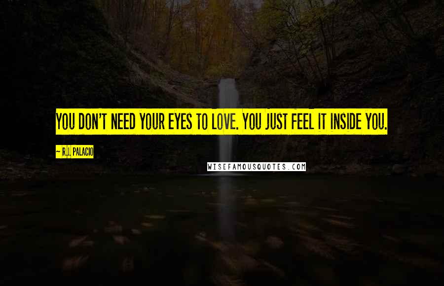 R.J. Palacio Quotes: You don't need your eyes to love. You just feel it inside you.