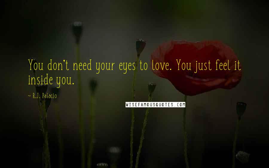 R.J. Palacio Quotes: You don't need your eyes to love. You just feel it inside you.