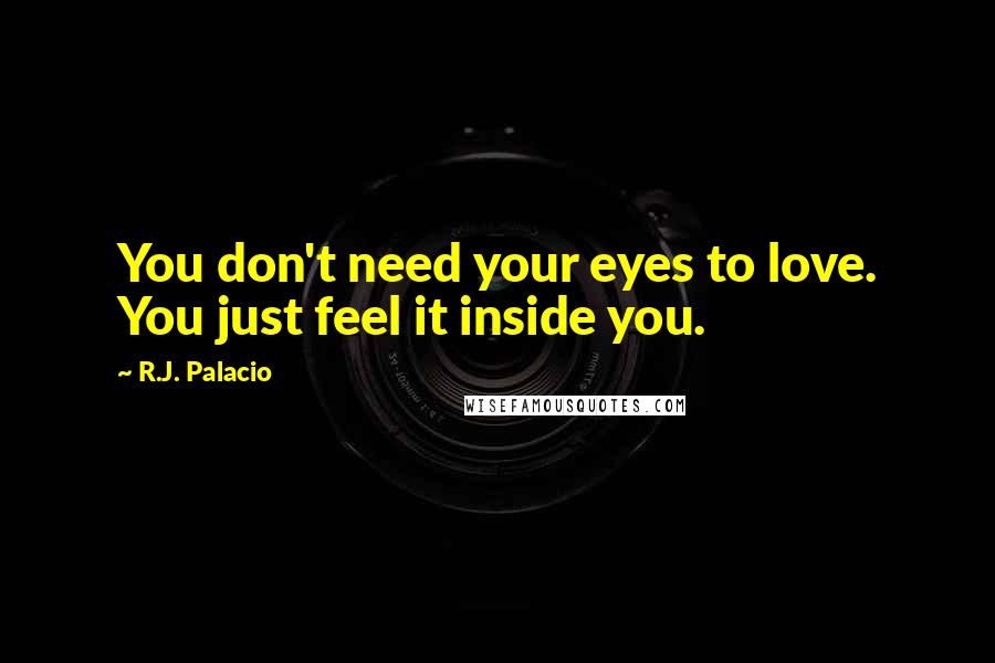 R.J. Palacio Quotes: You don't need your eyes to love. You just feel it inside you.