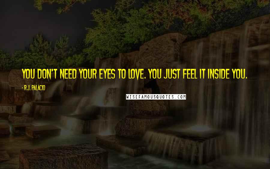 R.J. Palacio Quotes: You don't need your eyes to love. You just feel it inside you.