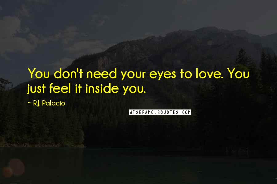 R.J. Palacio Quotes: You don't need your eyes to love. You just feel it inside you.