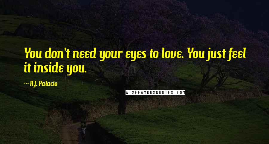 R.J. Palacio Quotes: You don't need your eyes to love. You just feel it inside you.