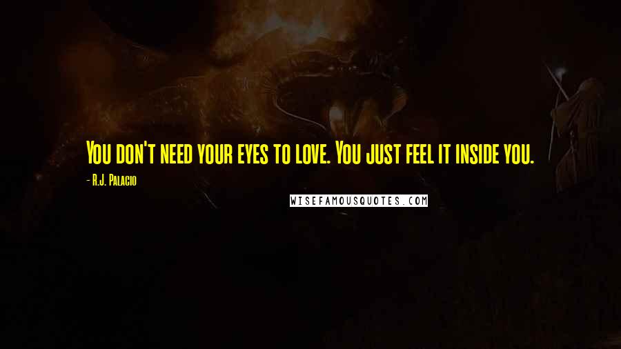 R.J. Palacio Quotes: You don't need your eyes to love. You just feel it inside you.