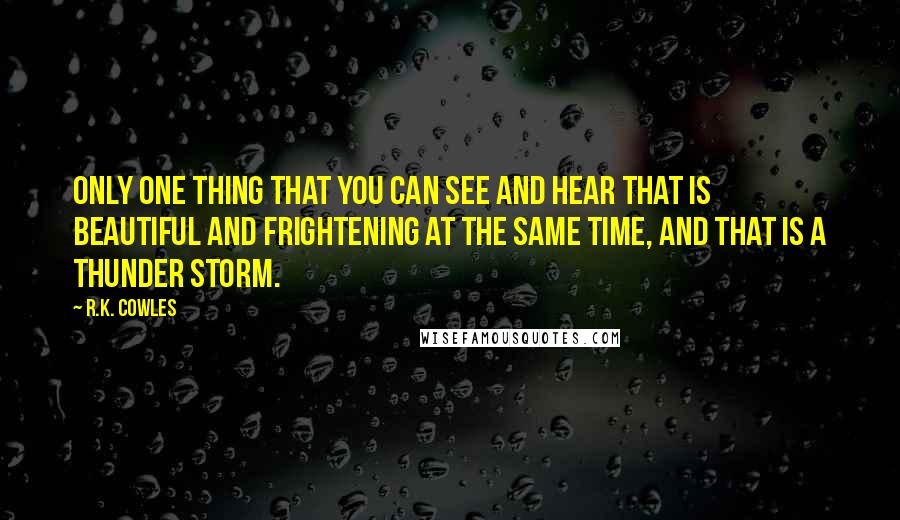 R.K. Cowles Quotes: Only one thing that you can see and hear that is beautiful and frightening at the same time, and that is a thunder storm.