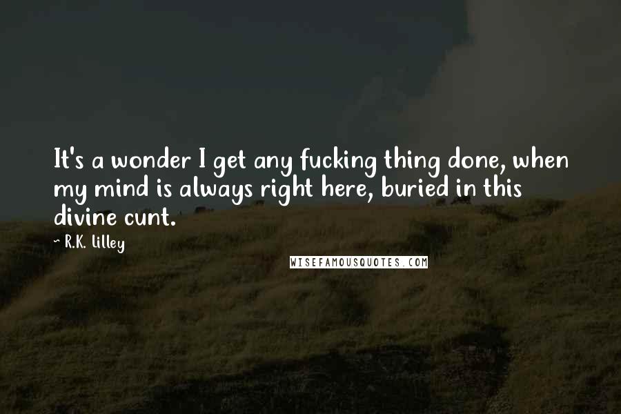 R.K. Lilley Quotes: It's a wonder I get any fucking thing done, when my mind is always right here, buried in this divine cunt.
