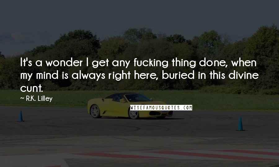 R.K. Lilley Quotes: It's a wonder I get any fucking thing done, when my mind is always right here, buried in this divine cunt.