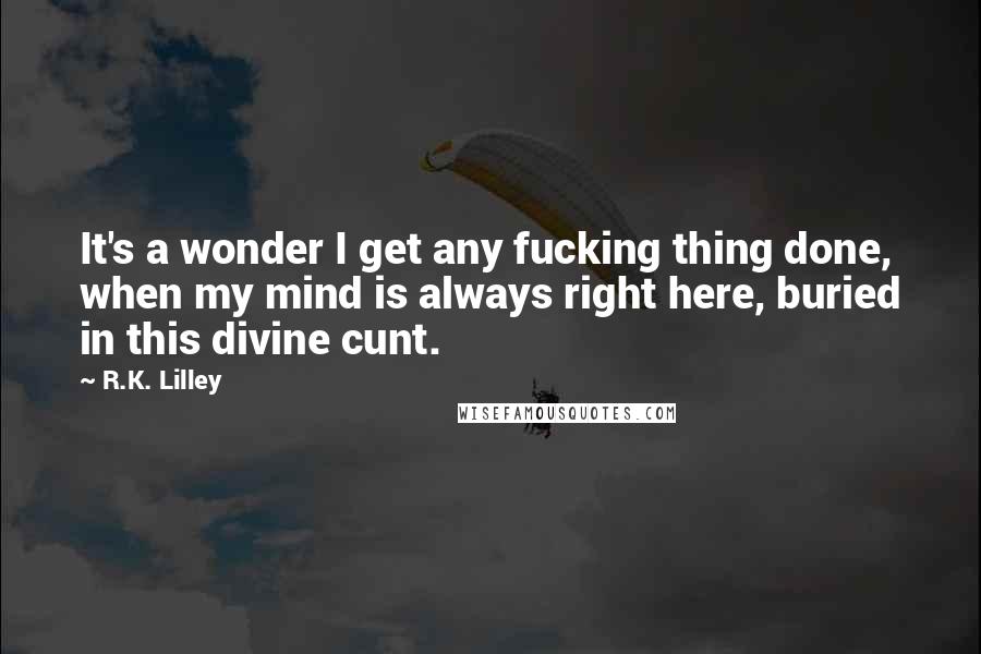 R.K. Lilley Quotes: It's a wonder I get any fucking thing done, when my mind is always right here, buried in this divine cunt.