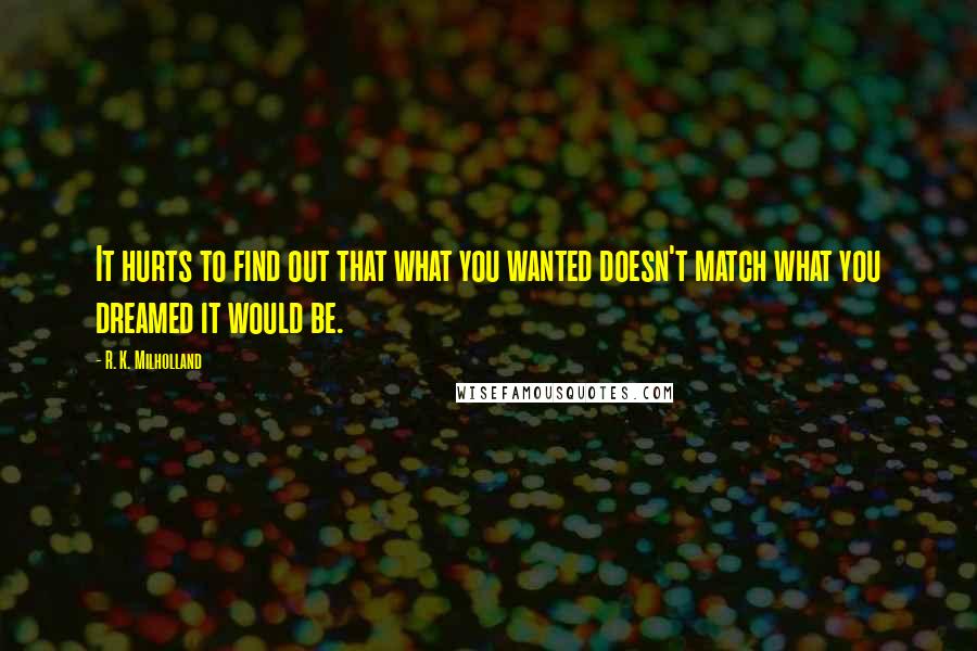 R. K. Milholland Quotes: It hurts to find out that what you wanted doesn't match what you dreamed it would be.