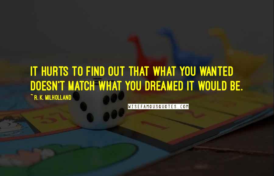 R. K. Milholland Quotes: It hurts to find out that what you wanted doesn't match what you dreamed it would be.