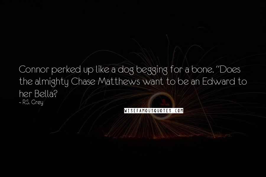 R.S. Grey Quotes: Connor perked up like a dog begging for a bone. "Does the almighty Chase Matthews want to be an Edward to her Bella?