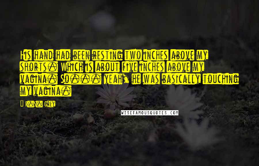 R.S. Grey Quotes: His hand had been resting two inches above my shorts. Which is about five inches above my vagina. So... yeah, he was basically touching my vagina.