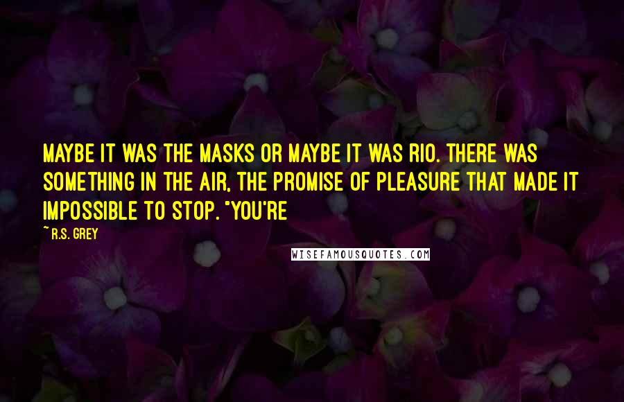 R.S. Grey Quotes: Maybe it was the masks or maybe it was Rio. There was something in the air, the promise of pleasure that made it impossible to stop. "You're