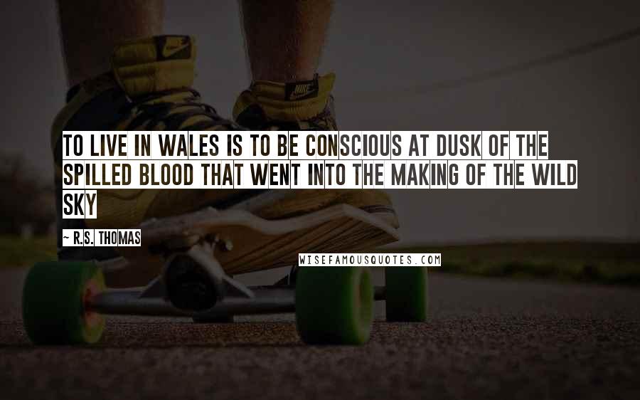 R.S. Thomas Quotes: To live in Wales is to be conscious at dusk of the spilled blood that went into the making of the wild sky