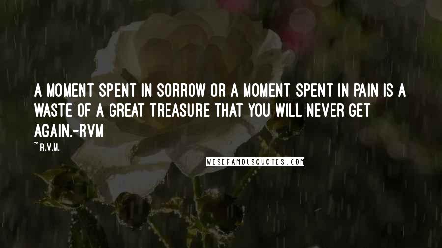 R.v.m. Quotes: A moment spent in Sorrow or a moment spent in Pain is a waste of a Great Treasure that you will never get again.-RVM