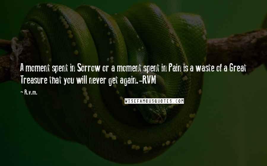 R.v.m. Quotes: A moment spent in Sorrow or a moment spent in Pain is a waste of a Great Treasure that you will never get again.-RVM