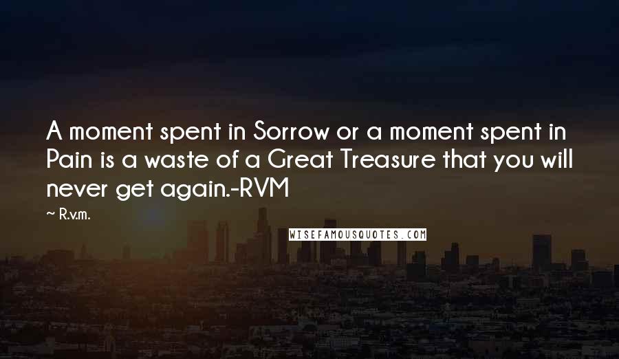 R.v.m. Quotes: A moment spent in Sorrow or a moment spent in Pain is a waste of a Great Treasure that you will never get again.-RVM