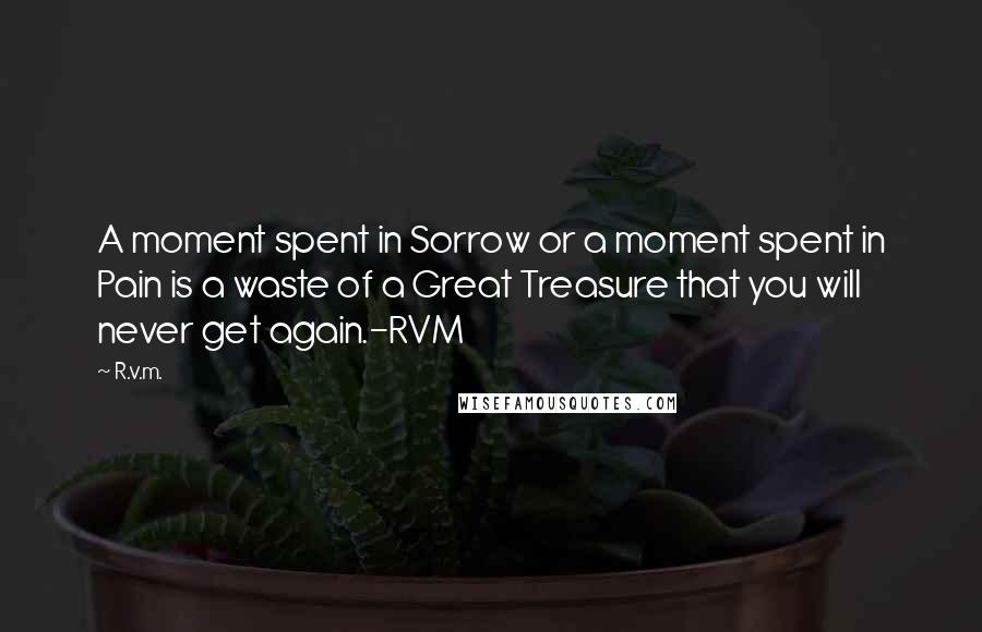 R.v.m. Quotes: A moment spent in Sorrow or a moment spent in Pain is a waste of a Great Treasure that you will never get again.-RVM