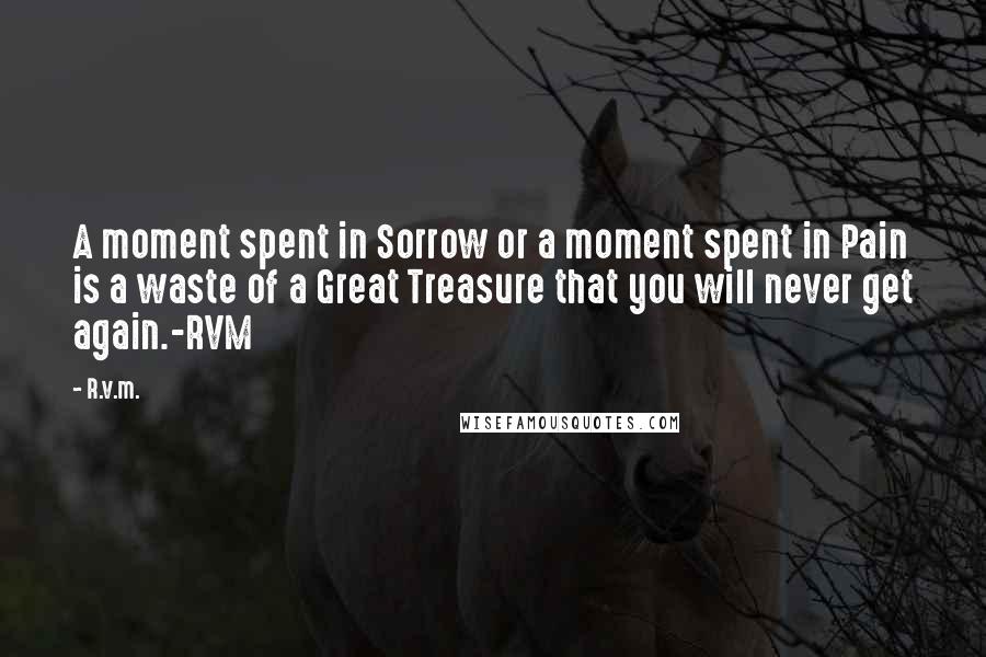 R.v.m. Quotes: A moment spent in Sorrow or a moment spent in Pain is a waste of a Great Treasure that you will never get again.-RVM