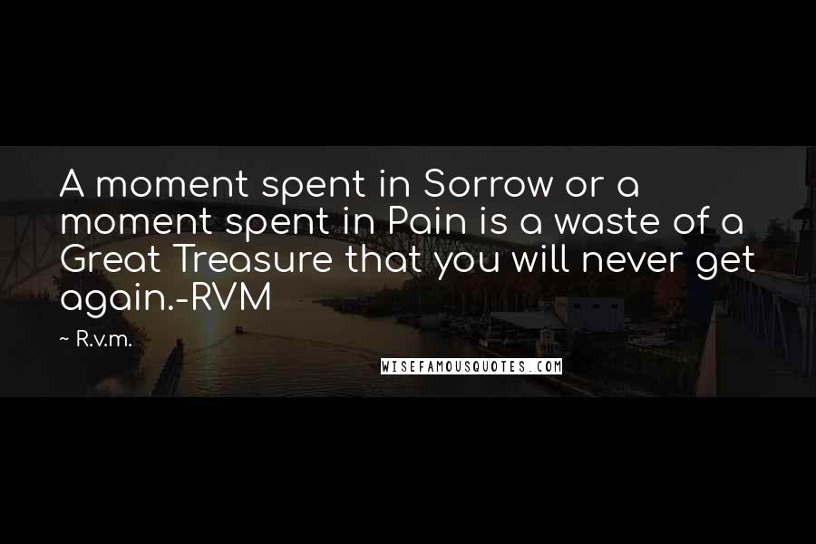 R.v.m. Quotes: A moment spent in Sorrow or a moment spent in Pain is a waste of a Great Treasure that you will never get again.-RVM