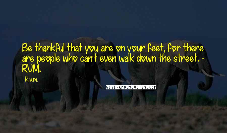 R.v.m. Quotes: Be thankful that you are on your feet, for there are people who can't even walk down the street. - RVM.