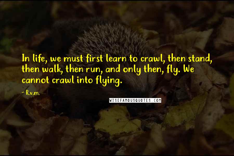 R.v.m. Quotes: In life, we must first learn to crawl, then stand, then walk, then run, and only then, fly. We cannot crawl into flying.