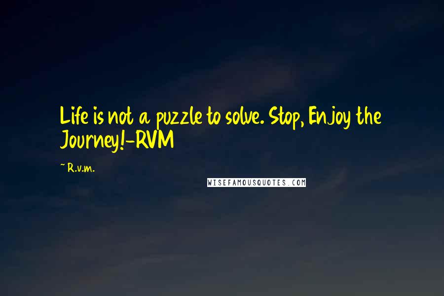 R.v.m. Quotes: Life is not a puzzle to solve. Stop, Enjoy the Journey!-RVM