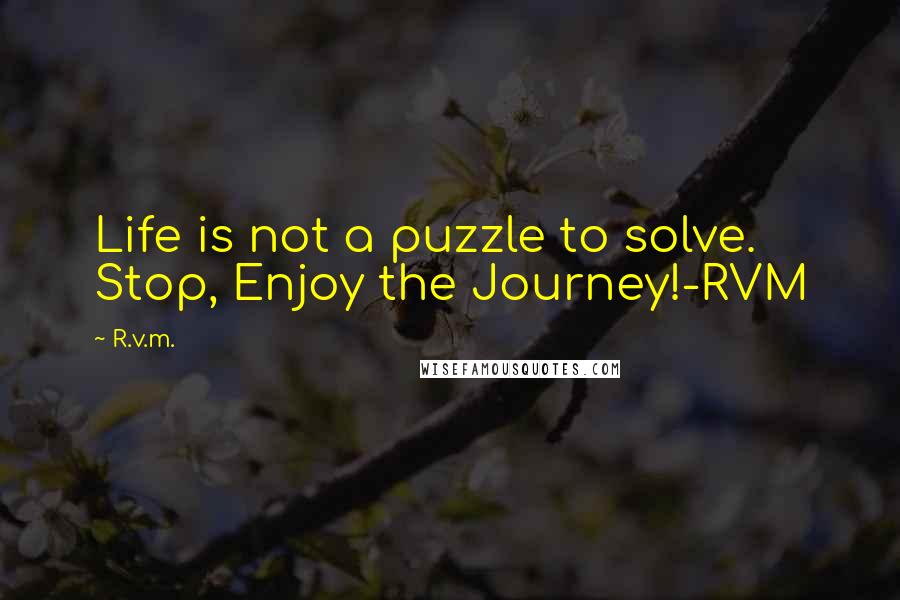 R.v.m. Quotes: Life is not a puzzle to solve. Stop, Enjoy the Journey!-RVM