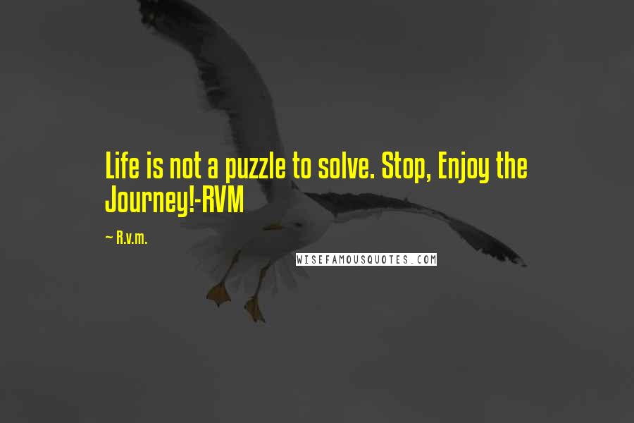 R.v.m. Quotes: Life is not a puzzle to solve. Stop, Enjoy the Journey!-RVM