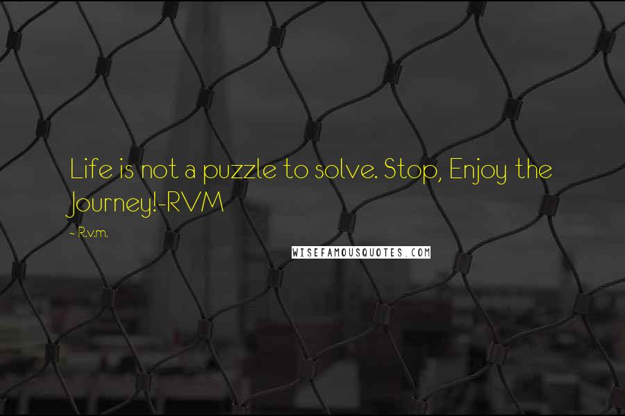 R.v.m. Quotes: Life is not a puzzle to solve. Stop, Enjoy the Journey!-RVM