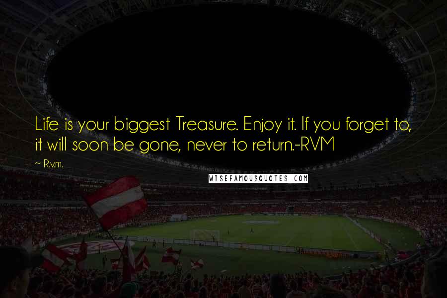 R.v.m. Quotes: Life is your biggest Treasure. Enjoy it. If you forget to, it will soon be gone, never to return.-RVM