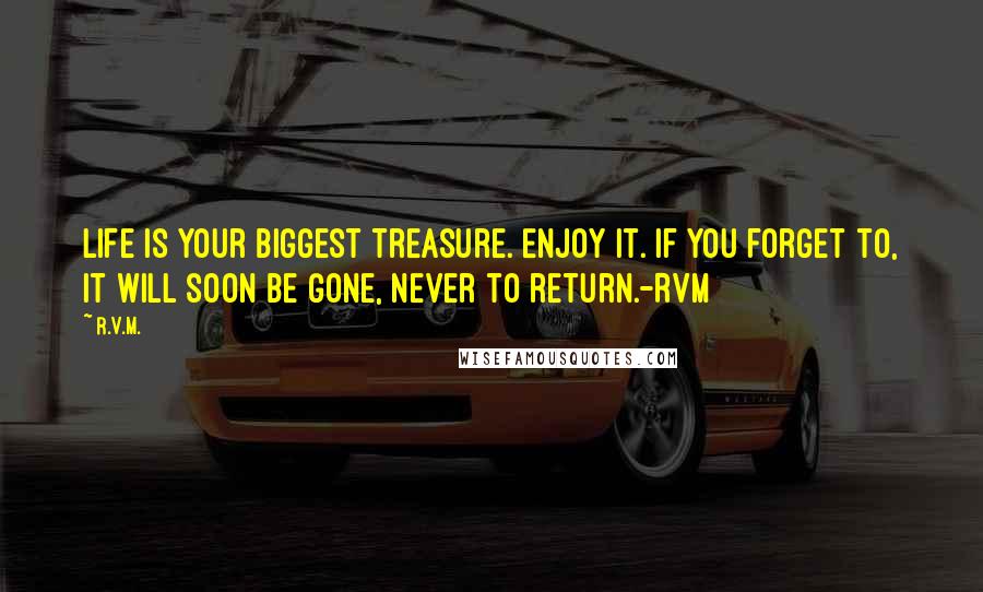 R.v.m. Quotes: Life is your biggest Treasure. Enjoy it. If you forget to, it will soon be gone, never to return.-RVM