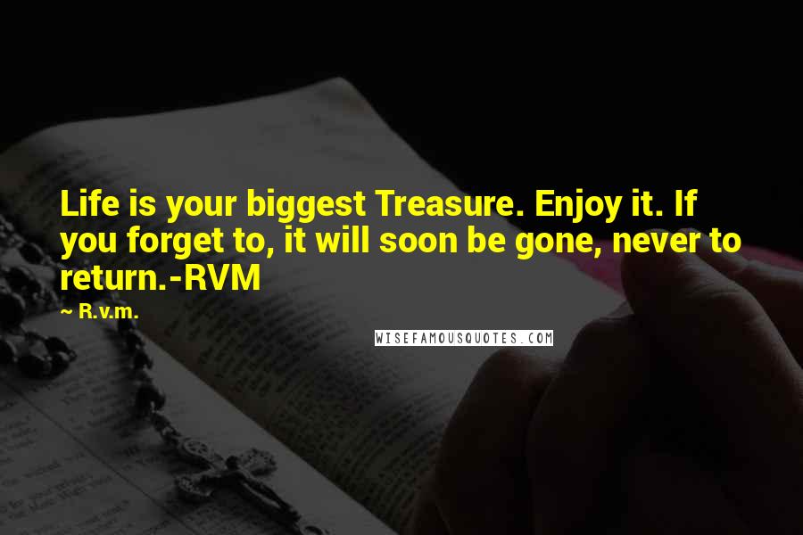 R.v.m. Quotes: Life is your biggest Treasure. Enjoy it. If you forget to, it will soon be gone, never to return.-RVM