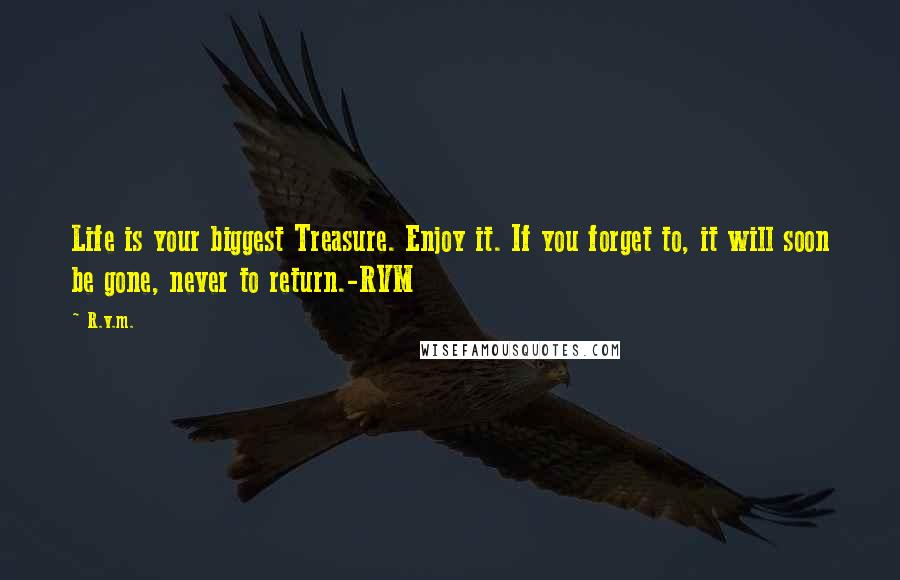 R.v.m. Quotes: Life is your biggest Treasure. Enjoy it. If you forget to, it will soon be gone, never to return.-RVM