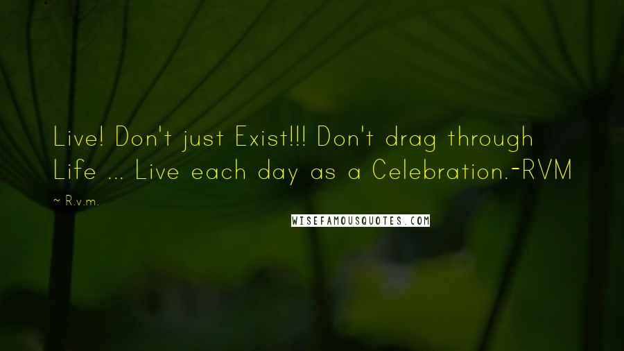 R.v.m. Quotes: Live! Don't just Exist!!! Don't drag through Life ... Live each day as a Celebration.-RVM