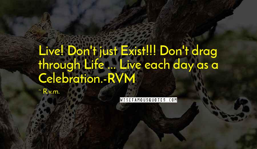 R.v.m. Quotes: Live! Don't just Exist!!! Don't drag through Life ... Live each day as a Celebration.-RVM