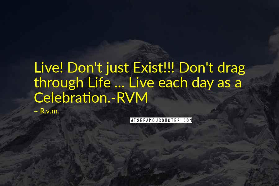 R.v.m. Quotes: Live! Don't just Exist!!! Don't drag through Life ... Live each day as a Celebration.-RVM