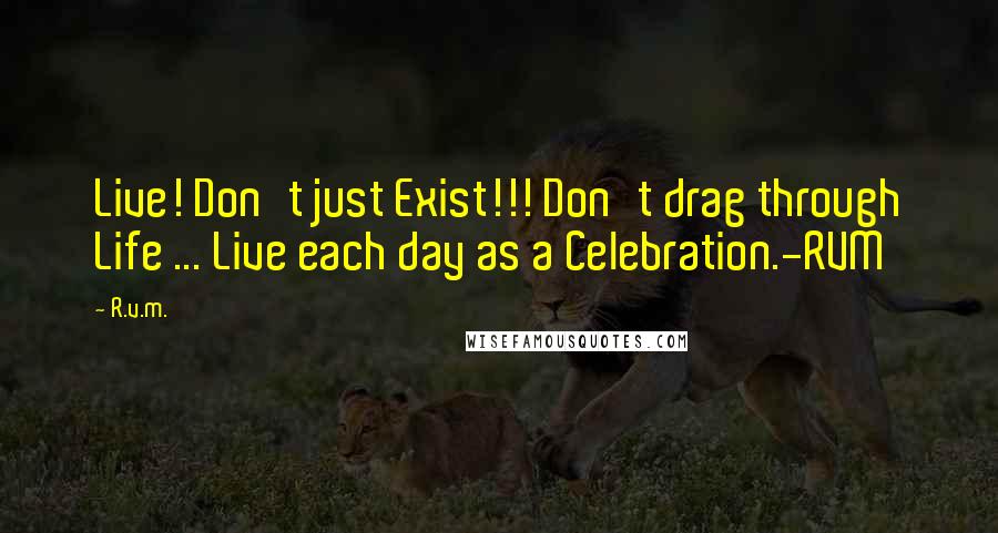 R.v.m. Quotes: Live! Don't just Exist!!! Don't drag through Life ... Live each day as a Celebration.-RVM