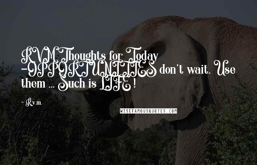 R.v.m. Quotes: RVM Thoughts for Today -OPPORTUNITIES don't wait. Use them ... Such is LIFE !