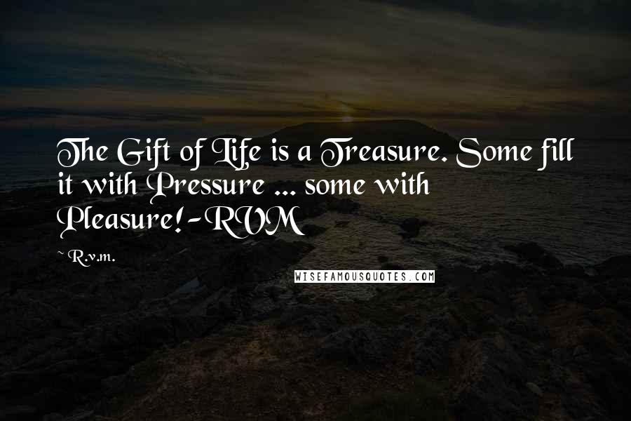 R.v.m. Quotes: The Gift of Life is a Treasure. Some fill it with Pressure ... some with Pleasure!-RVM