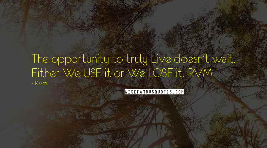 R.v.m. Quotes: The opportunity to truly Live doesn't wait. Either We USE it or We LOSE it.-RVM