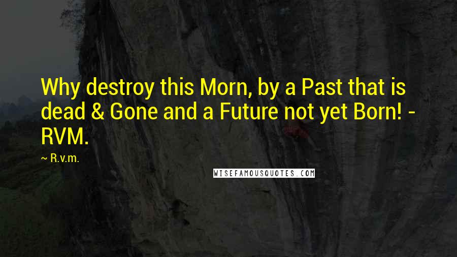 R.v.m. Quotes: Why destroy this Morn, by a Past that is dead & Gone and a Future not yet Born! - RVM.