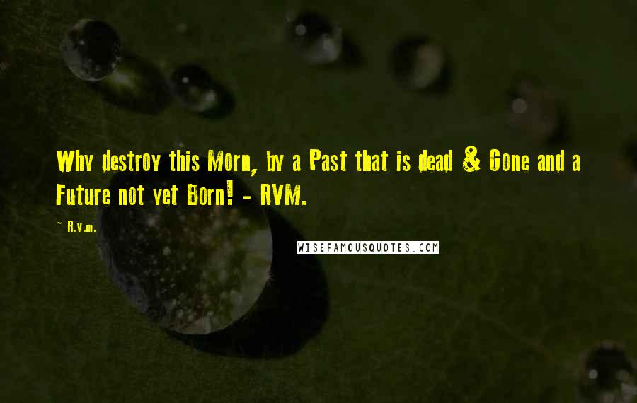 R.v.m. Quotes: Why destroy this Morn, by a Past that is dead & Gone and a Future not yet Born! - RVM.