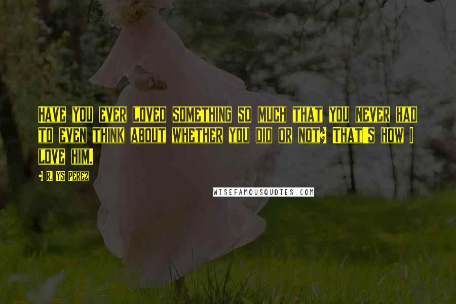 R. YS Perez Quotes: Have you ever loved something so much that you never had to even think about whether you did or not? That's how I love him.