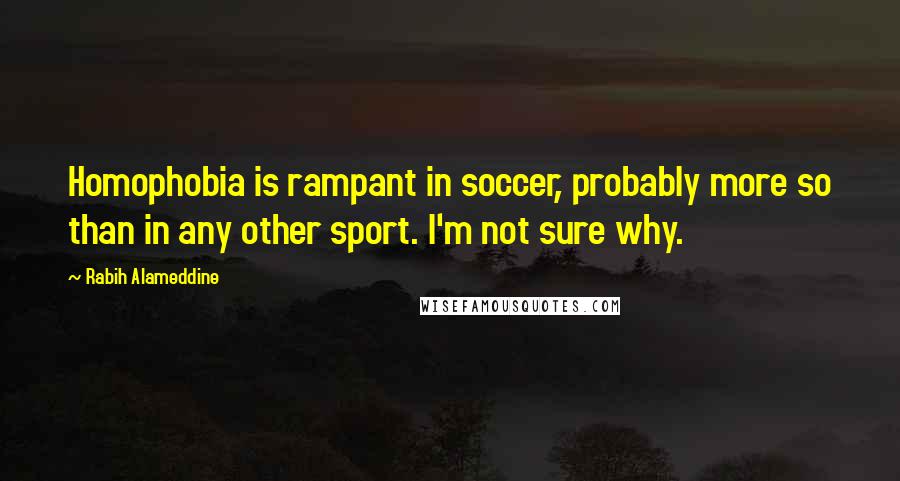 Rabih Alameddine Quotes: Homophobia is rampant in soccer, probably more so than in any other sport. I'm not sure why.