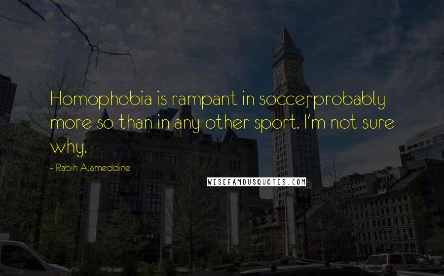 Rabih Alameddine Quotes: Homophobia is rampant in soccer, probably more so than in any other sport. I'm not sure why.