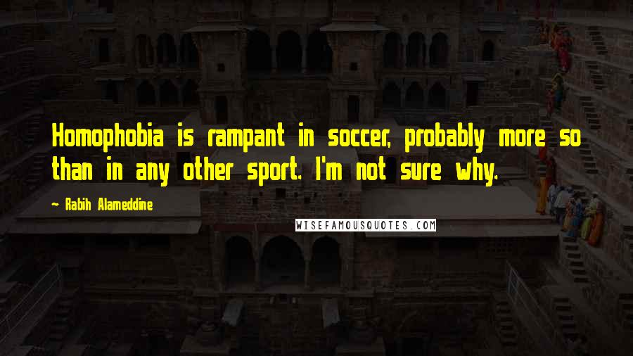 Rabih Alameddine Quotes: Homophobia is rampant in soccer, probably more so than in any other sport. I'm not sure why.